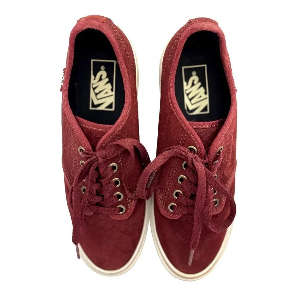 VANS OLD SKOOL Retro Low Top Sk8 Shoes Women 7 Burgundy Textured Suede Sneakers - Picture 3 of 14